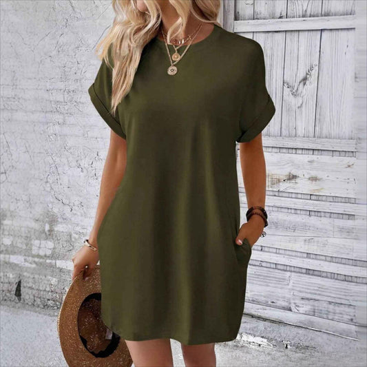 Vestido informal holgado de talla grande a la moda con mangas de murciélago lisas 