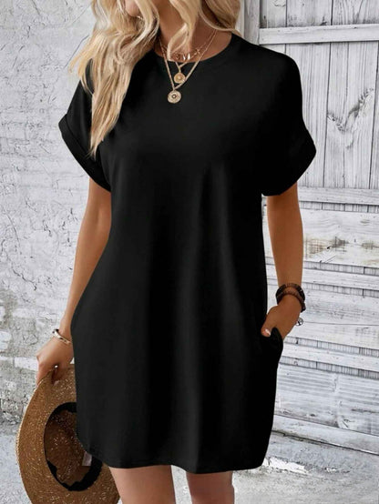 Vestido informal holgado de talla grande a la moda con mangas de murciélago lisas 