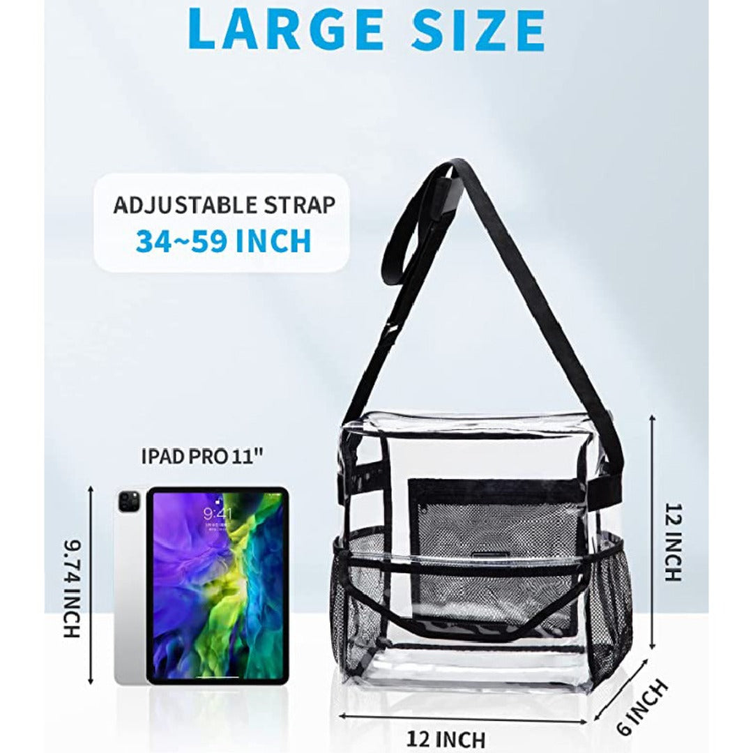 Bolso bandolera transparente de PVC, ajustable para viajes, eventos deportivos y conciertos; bolso de hombro grande transparente con compartimentos tipo hobo. 