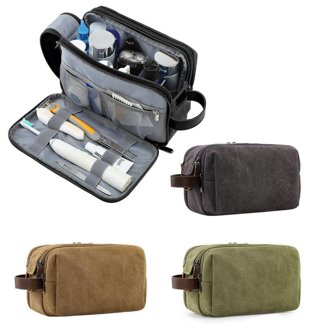 Large Capacity Men's Canvas Wash Bag – Durable Razor Storage & Cosmetic Bag with Ample Space for Travel Essentials