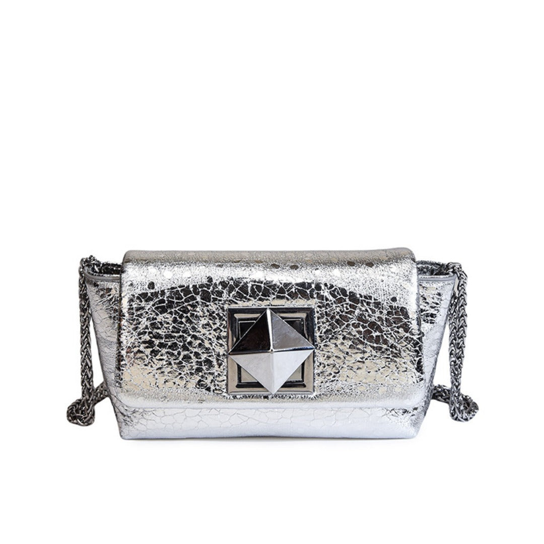 Chain exquisite small square bag, silver mini crossbody bag, crossbody bag single shoulder women
