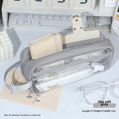 Transparent pencil case, portable tote storage bag, waterproof large-capacity stationery storage box.