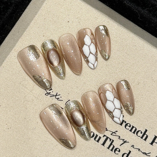 1023- Uñas postizas hechas a mano, de presión, removibles