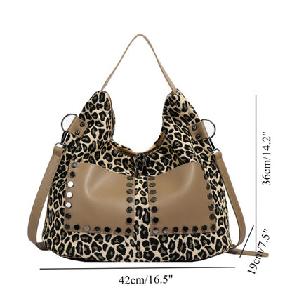 Ladies leopard print large capacity tote bag, vintage hobo bag casual, shoulder bag with crossbody strap, bag underarm bag women