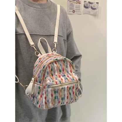 Mochila Mini de Punto Arcoíris – Mochila elegante para viajes de primavera y verano, mochila mini a la moda para uso diario 