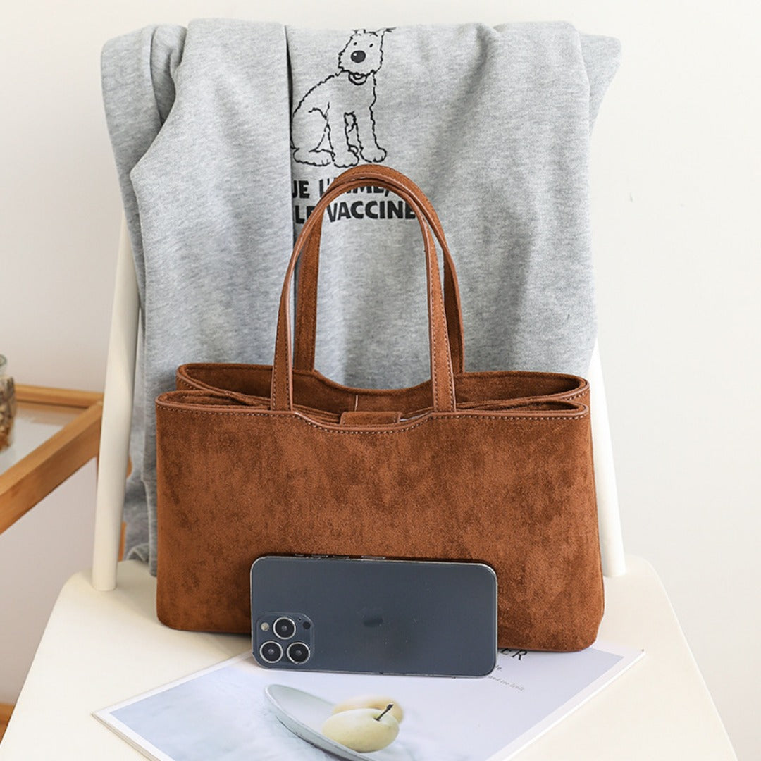 Bolso retro sencillo - Bolso baguette de ante versátil para llevar al hombro al estilo hobo 