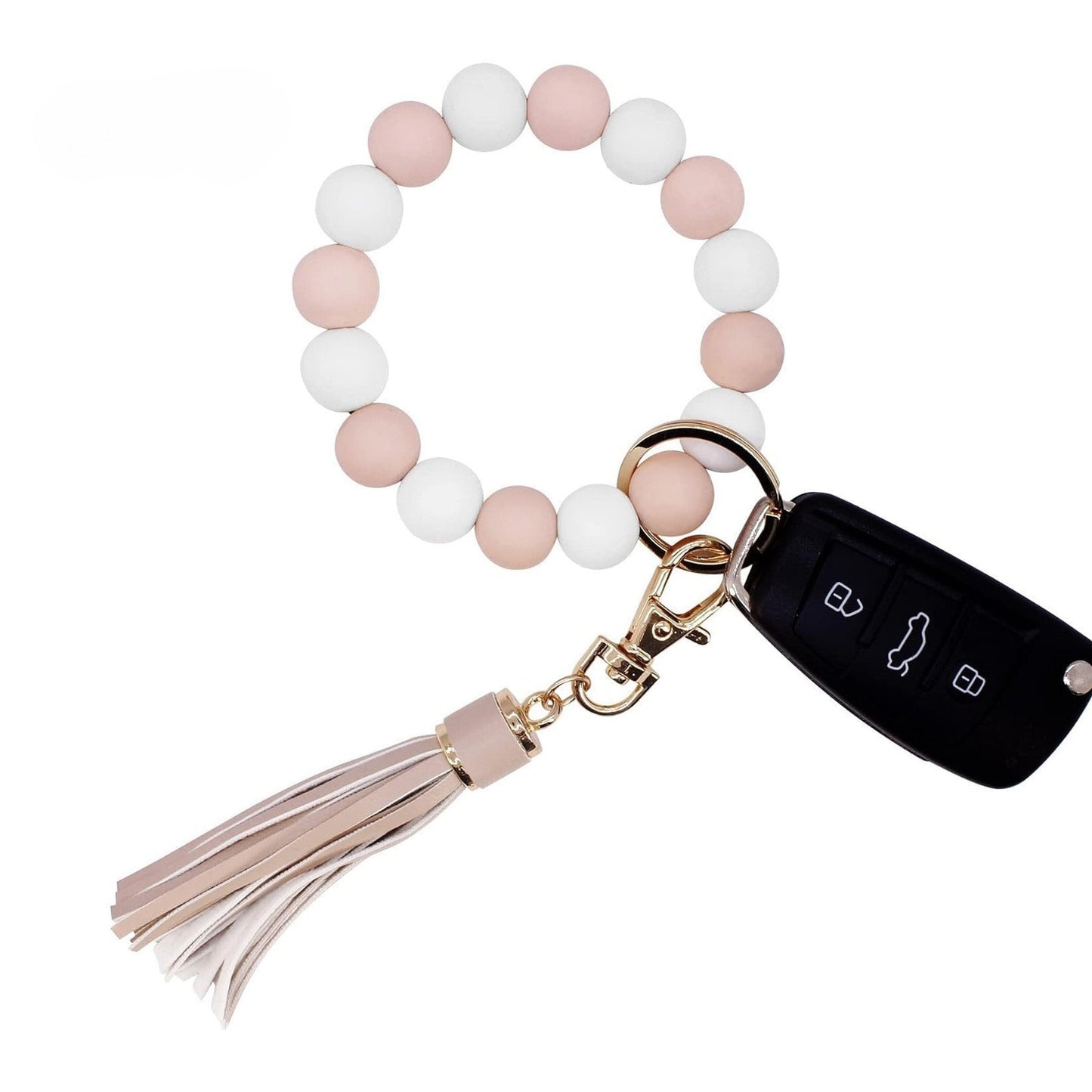 Llavero con borla de PU y cuentas de silicona para bolso, pulsera, llavero de coche, para mujeres y niñas 