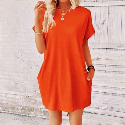 Vestido informal holgado de talla grande a la moda con mangas de murciélago lisas 