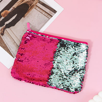 Mermaid sequined pencil case, two-color stationery storage bag, portable cosmetics change purse, small purse