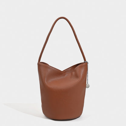 Bolso tipo cubo retro de piel suave, bolso de hombro para mujer, bolso tote para ir al trabajo 