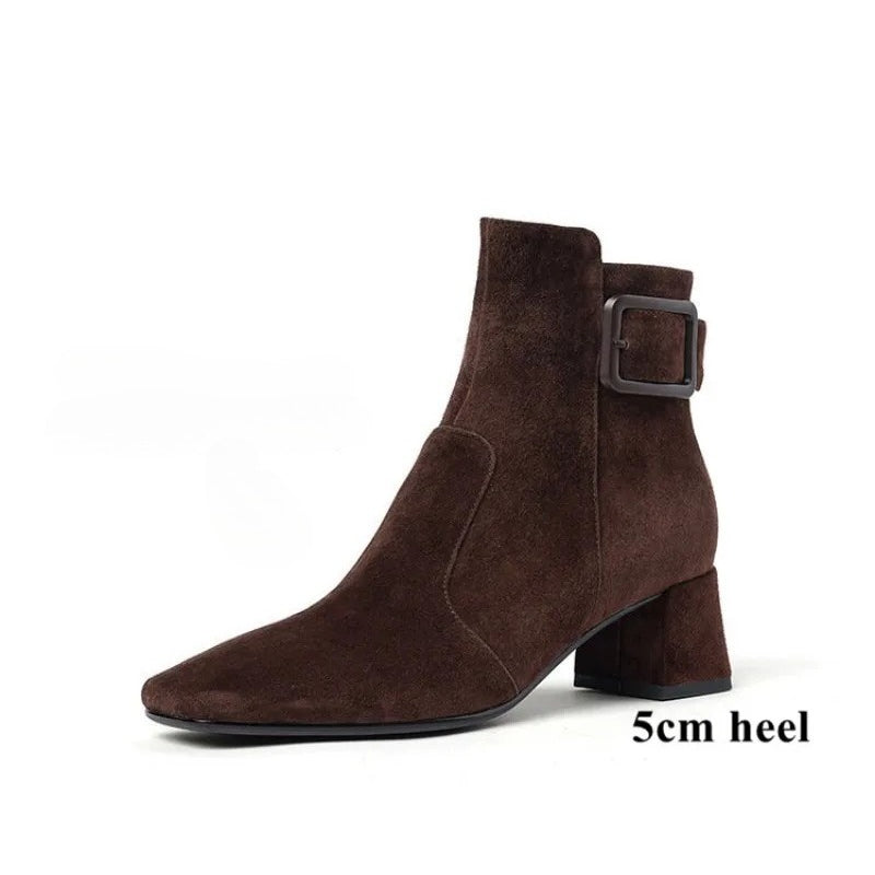 Women's Suede Ankle Booties with Block Heel