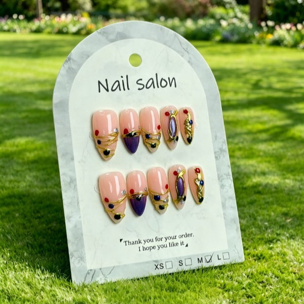 Handmade Flower Press-On Nails 100% handmade press on nails hand-carved color collision nail patch wearing nail piece Spice girl style