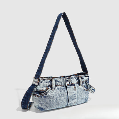Bolso bandolera pequeño de mezclilla para mujer, bolso bandolera retro de verano, bolso hobo azul patchwork 