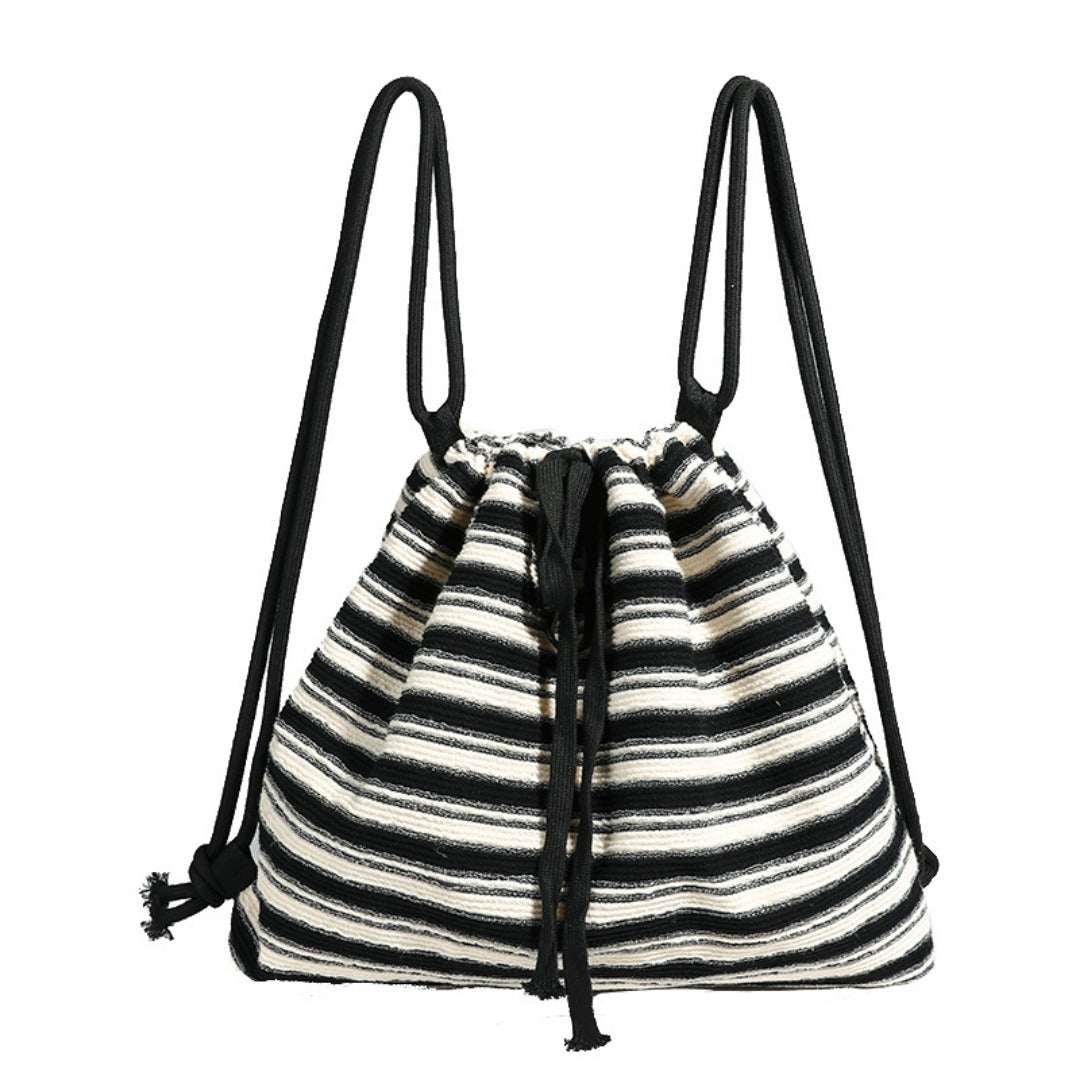 Mochila bandolera de gran capacidad para mujer, estilo urbano, con correa ajustable, estilo versátil y tejida a la moda. Mochila a rayas blancas y negras para mujer. 