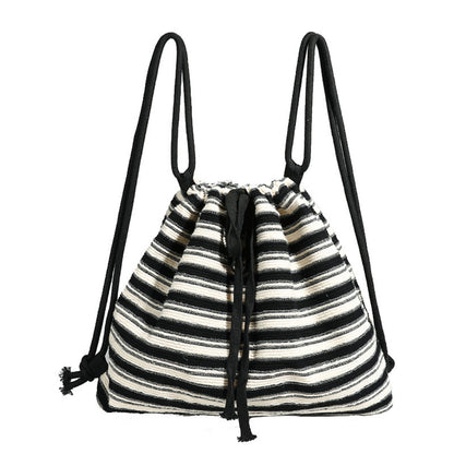 Mochila bandolera de gran capacidad para mujer, estilo urbano, con correa ajustable, estilo versátil y tejida a la moda. Mochila a rayas blancas y negras para mujer. 