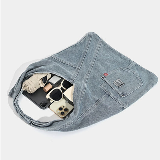 Bolso hobo de mezclilla lavada, bolso de hombro, bolso tote de gran capacidad, bolso versátil 