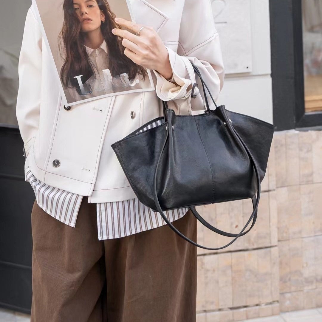 Elegante bolso tote de piel auténtica: bolso tote de piel de oveja de primera calidad para mujer, bolso de mano o bandolera versátil 2 en 1 para un look chic diario. 