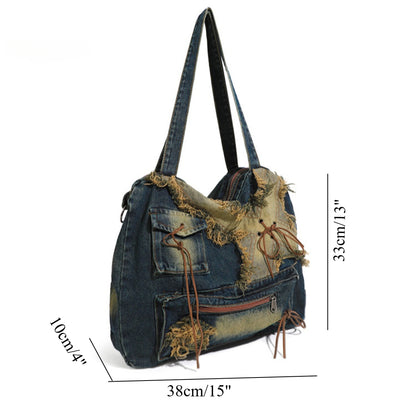 Bolso tote hobo de gran capacidad, bolso estilo Spice Girl, bolso retro para mujer, bolso vaquero lavado, bolso informal para mujer 