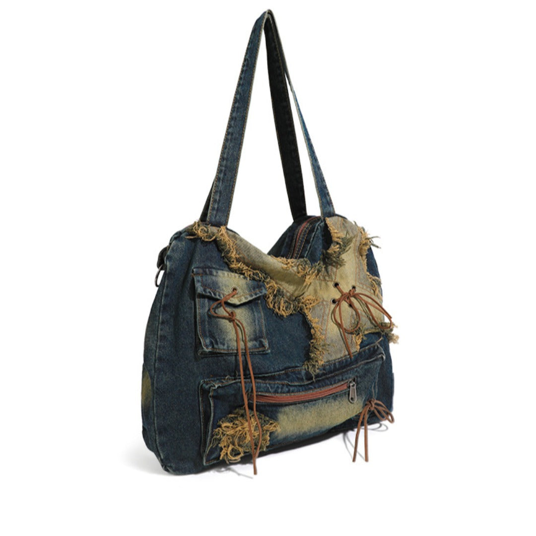 Bolso tote hobo de gran capacidad, bolso estilo Spice Girl, bolso retro para mujer, bolso vaquero lavado, bolso informal para mujer 