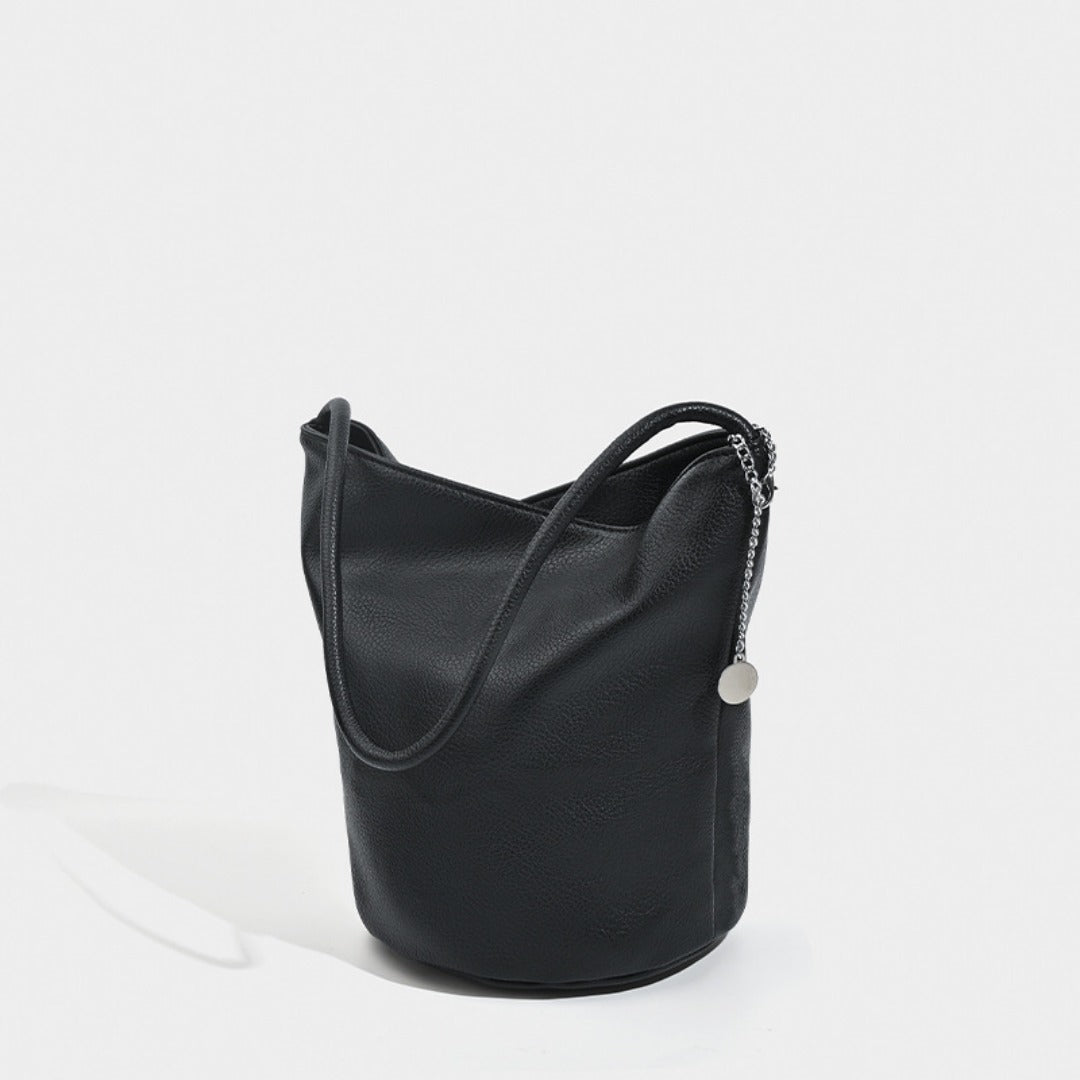 Bolso tipo cubo retro de piel suave, bolso de hombro para mujer, bolso tote para ir al trabajo 