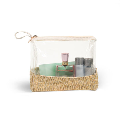 Ladies straw wristlet purse, Cosmetics storage bag transparent, toiletries storage bag, Transparent Cosmetic Bag,