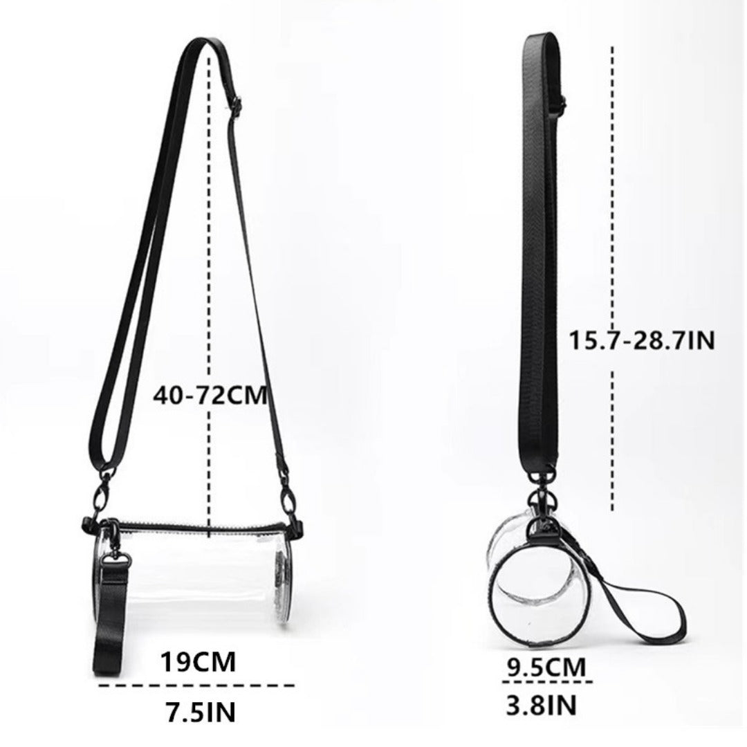 PVC waterproof drum crossbody bag, Transparent small crossbody bag,