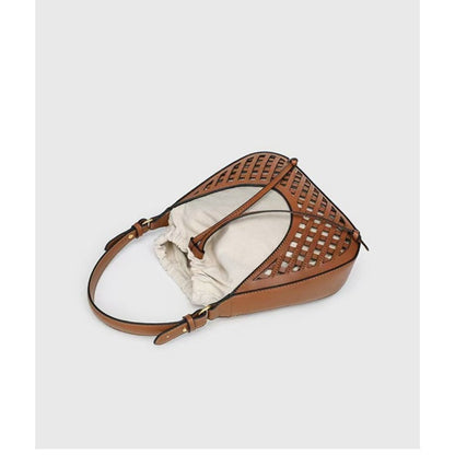 Elegante bolso bandolera marrón tipo cubo - Bolso tote vintage de punto con estilo y práctico bolso bandolera pequeño tipo hobo 