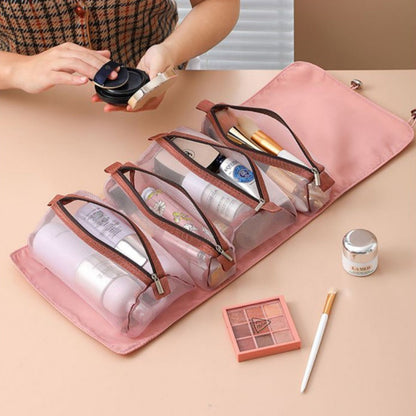 Bolsas de maquillaje portátiles de gran capacidad para viajes, organizadores de bolsas de maquillaje, se pueden dividir en una bolsa de cosméticos cuatro en uno, bolsa de artículos de aseo y organizador de bolsas de aseo. 