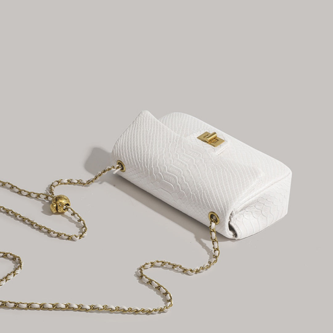 Small square crossbody purse, chain shoulder bag, fashionable snake pattern crossbody small square bag
