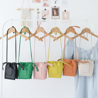 Soft PU Cute Mini Mobile Phone Bag - Fashionable Pleated Shoulder Women's Bag, Simple Drawstring Crossbody Small Square Bag