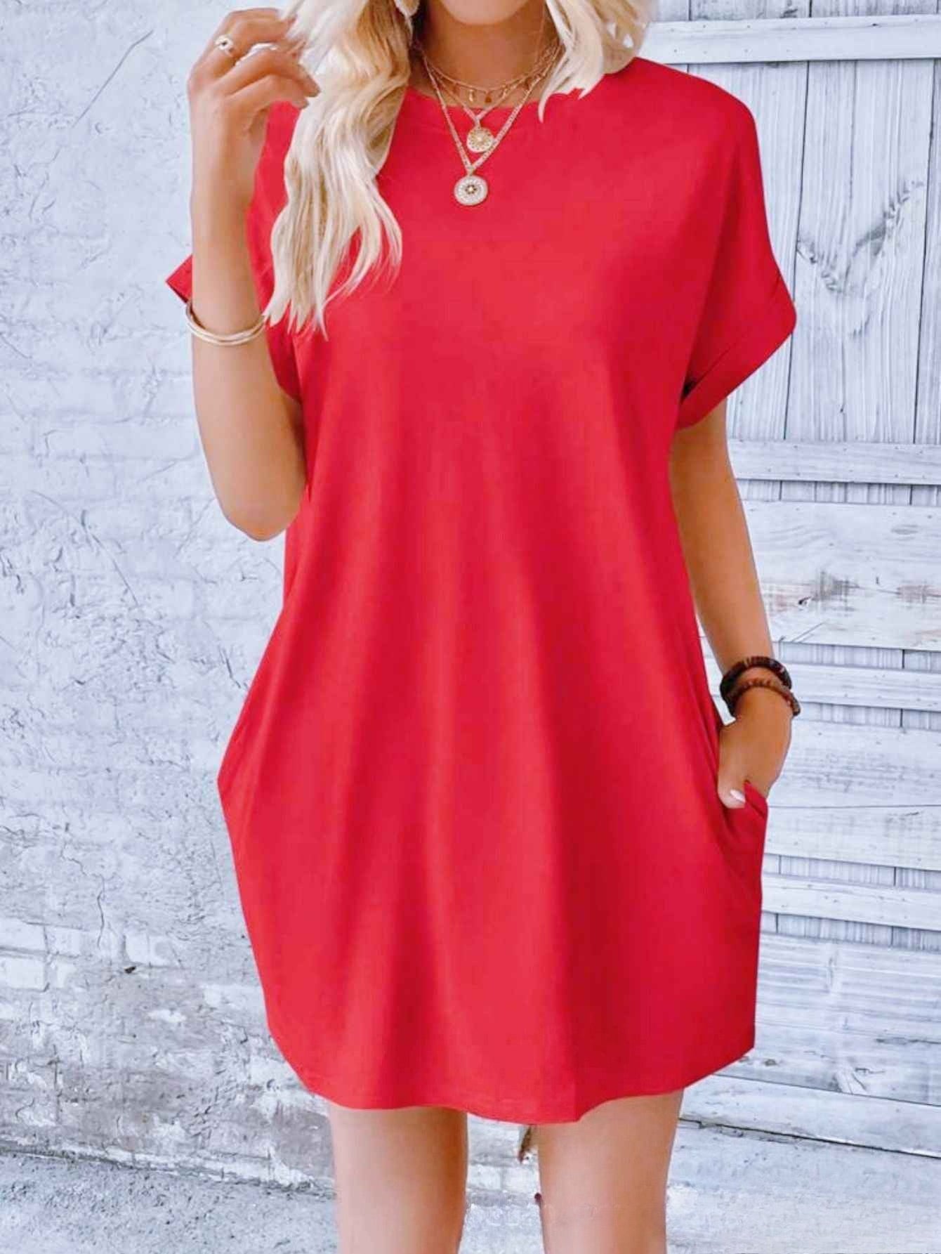 Vestido informal holgado de talla grande a la moda con mangas de murciélago lisas 