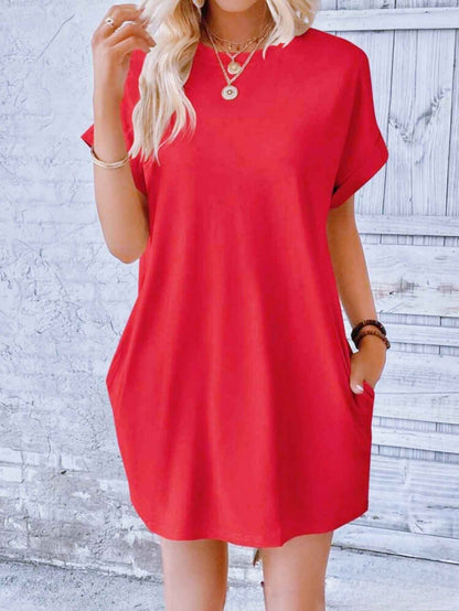 Vestido informal holgado de talla grande a la moda con mangas de murciélago lisas 