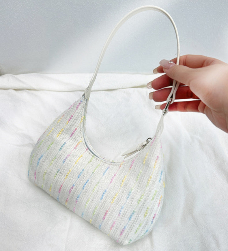 Bolso de hombro de punto chic - Bolso de lona elegante para mujer, ideal para el verano, y bolso hobo pequeño para niñas 