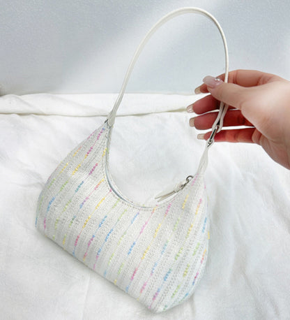 Bolso de hombro de punto chic - Bolso de lona elegante para mujer, ideal para el verano, y bolso hobo pequeño para niñas 