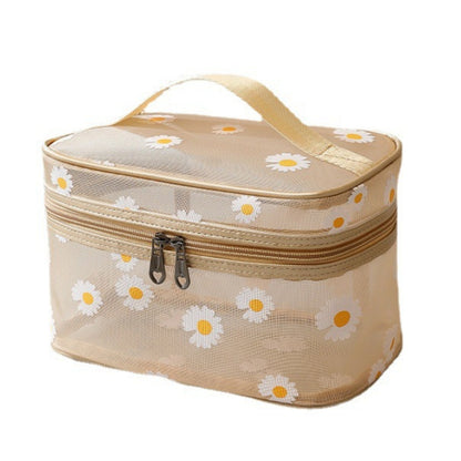 Mesh Cosmetic Bag, Small Daisy Beach Wash Bag, Travel Women's Simple Storage Bag, Go Out Portable Mesh Shower Tote Bag,
