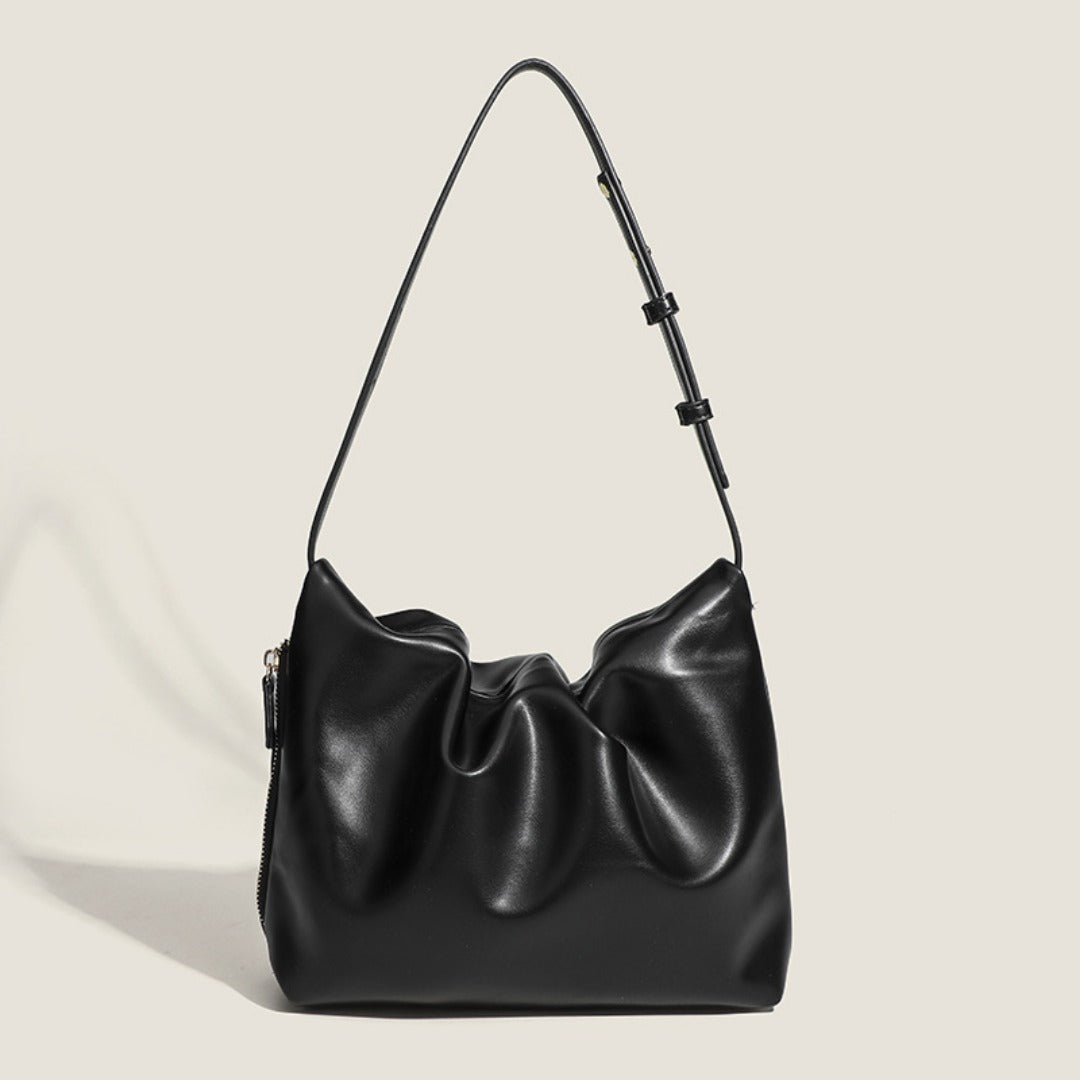 Bolso de hombro sencillo de piel suave con pliegues, diseño para mujer, bolso de hombro con cremallera lateral de color liso, bolso hobo para mujer 