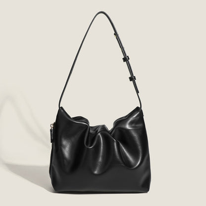 Bolso de hombro sencillo de piel suave con pliegues, diseño para mujer, bolso de hombro con cremallera lateral de color liso, bolso hobo para mujer 