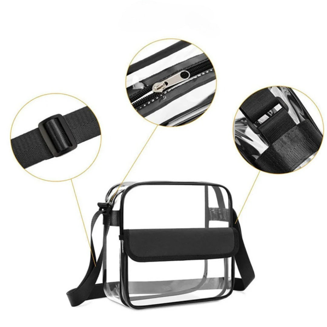Bolso bandolera transparente de PVC: bolsa de almacenamiento resistente para viajes, playa, eventos en estadios y más. 