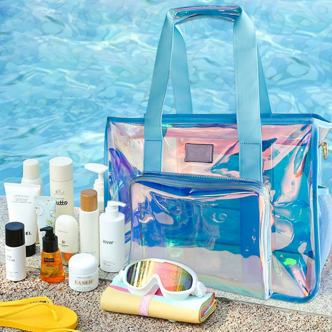 PVC Symphony translucent beach bag, Portable tote bag for going out, Transparent tote purse for sports, clear bag for stadium events