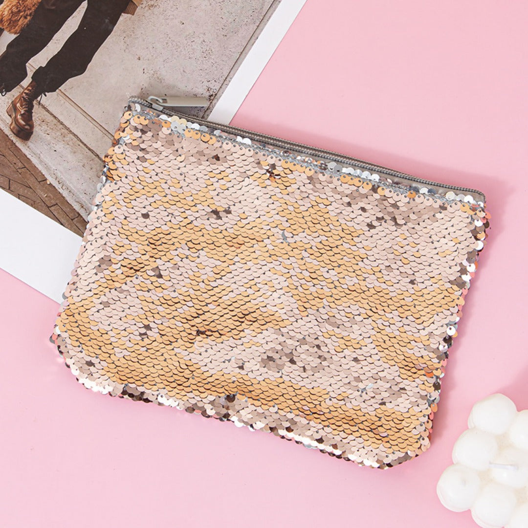 Mermaid sequined pencil case, two-color stationery storage bag, portable cosmetics change purse, small purse