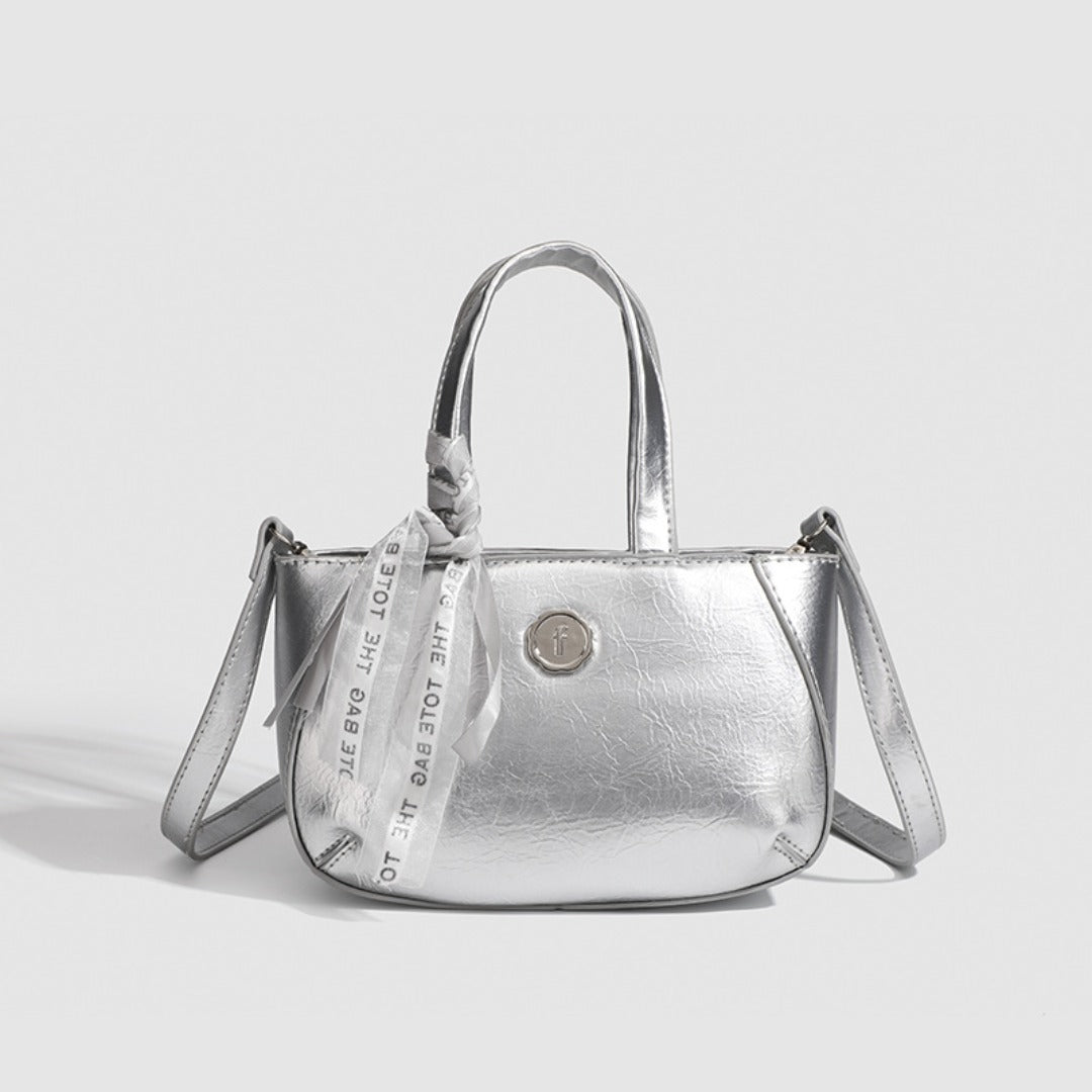 Metallic small tote bag, small handbag ladies, fashionable silver square bag, versatile shoulder Crossbody bag
