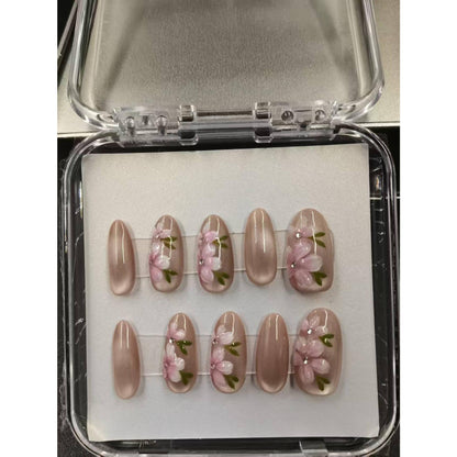 1052- Uñas postizas hechas a mano, de presión, removibles. Uñas con dibujo hecho a mano.