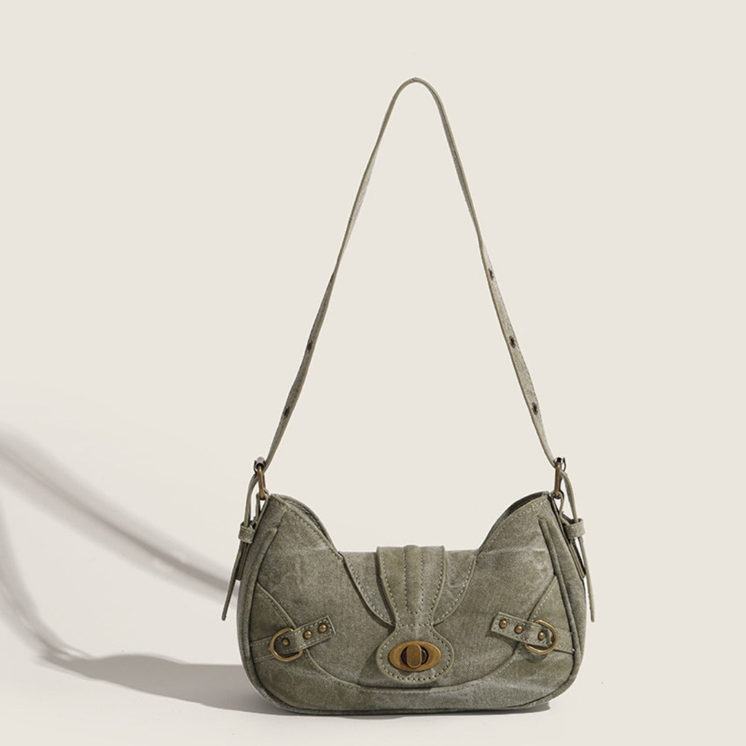 Bolso de hombro vintage verde militar con detalle de empalme – Bolso pequeño y elegante, bolso versátil estilo Spice Girl para primavera y bolso hobo