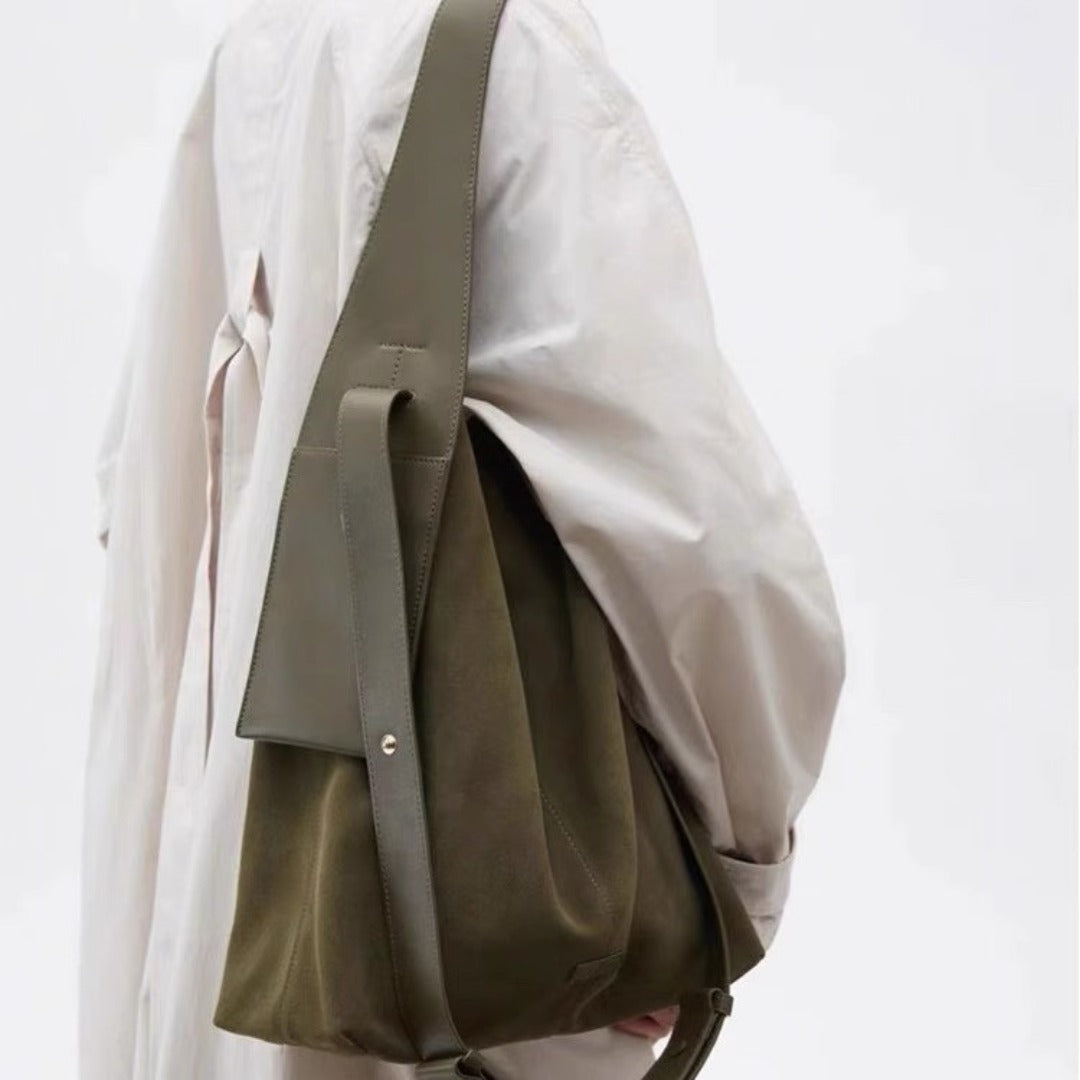 Bolso de mano tipo slouch de gran capacidad en ante, bolso de hombro de color liso, bolso hobo informal 