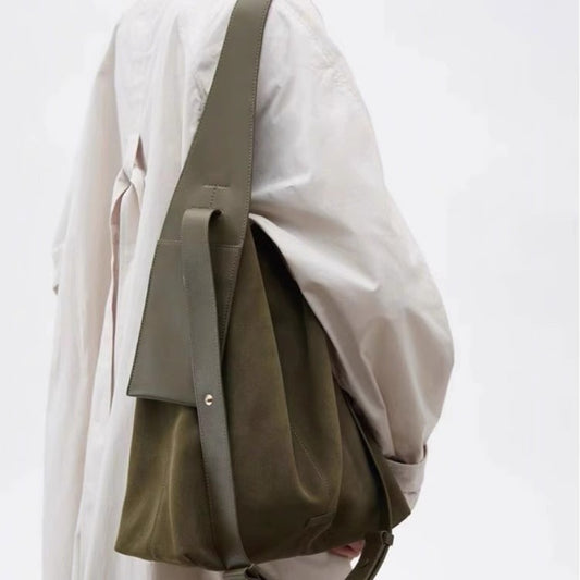 Bolso de mano tipo slouch de gran capacidad en ante, bolso de hombro de color liso, bolso hobo informal 