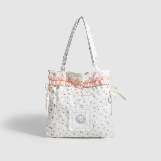 Bolso bandolera floral primaveral, bolso de tela pequeño y bonito para niñas, bolso tote con cordón para mujer 