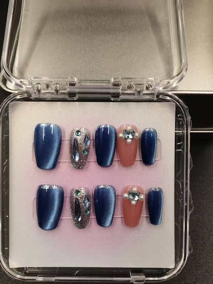 1037- Uñas postizas hechas a mano, de presión, removibles