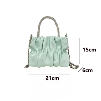 Mini rhinestone hand-held pleated bag, fashion party tote crossbody cloud chain woman