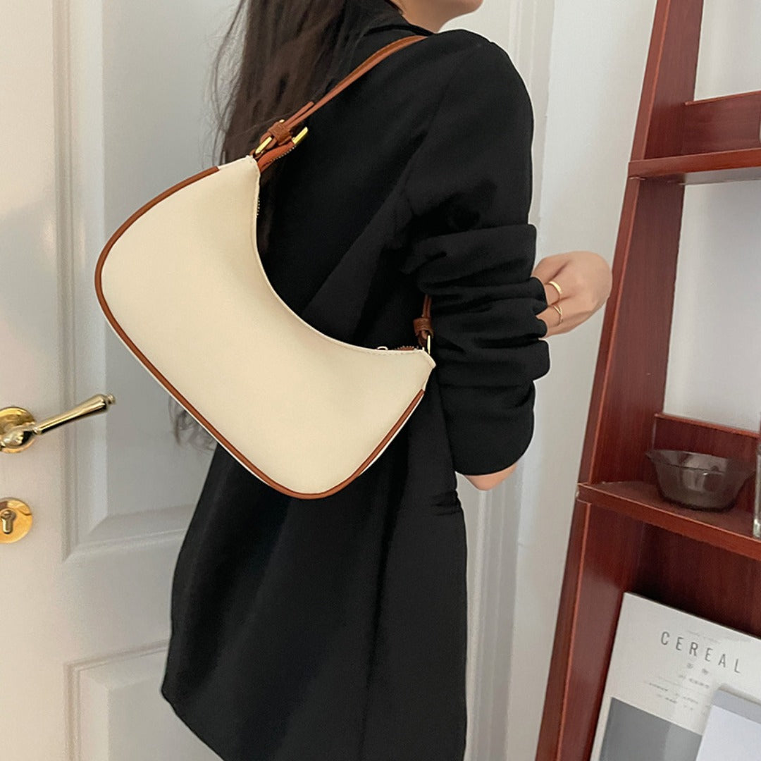Bolso de hombro de verano para mujer, bolso con forma de media luna en contraste, bolso de hombro pequeño, bolso hobo pequeño, bolso bandolera tipo silla de montar 