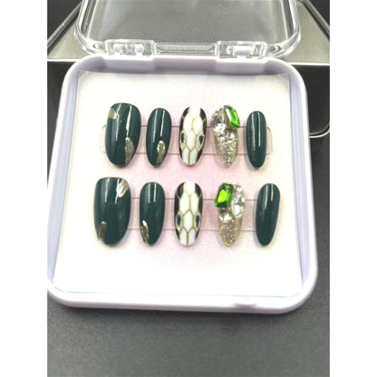 1047- Uñas postizas hechas a mano, de presión, removibles. Uñas con dibujo hecho a mano.